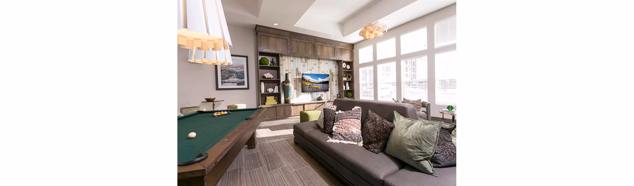 HiLine at Littleton Commons: Clubhouse featuring modern design and cozy seating areas