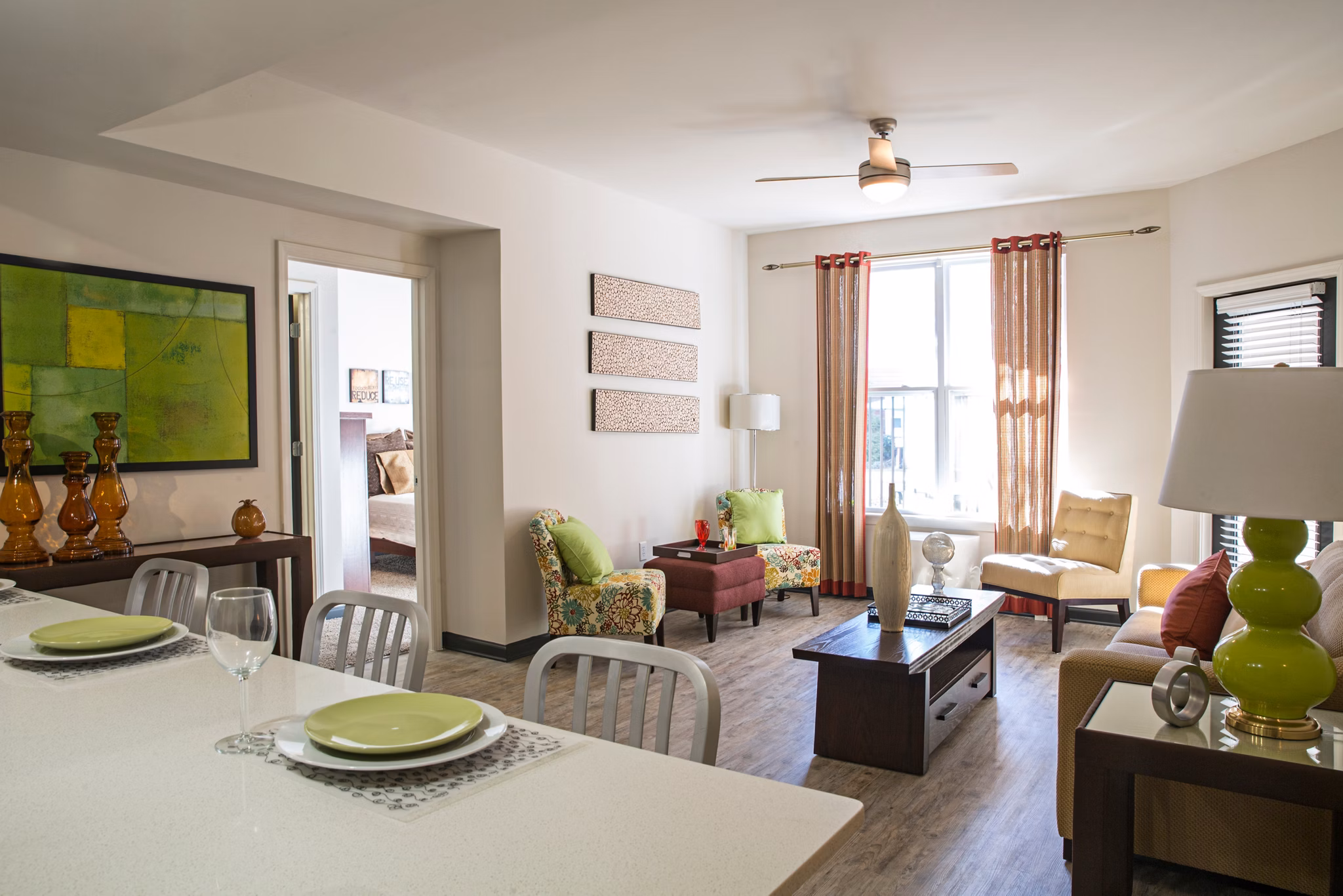 Cozy living room with contemporary design and plush seating at Avana Westside Apartments