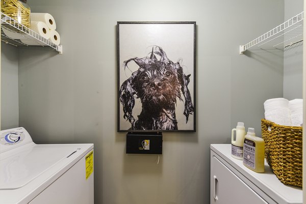 Laundry room with modern appliances at Avana Westside Apartmentsâ€”convenient and spacious for residents' use