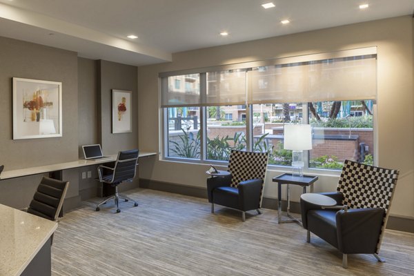 Clubhouse with modern design and spacious seating at One Lakes Edge luxury apartments