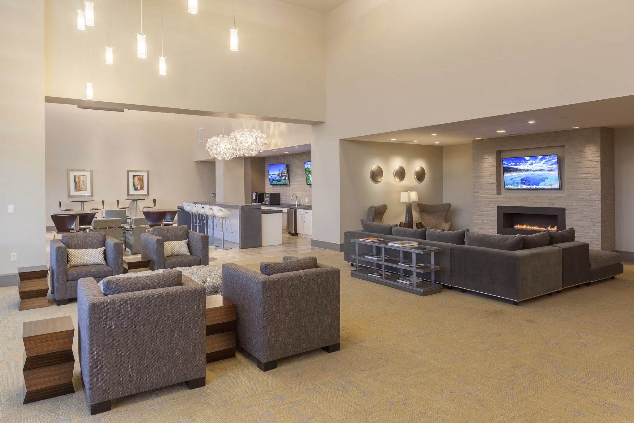 Luxury clubhouse with modern design at One Lakes Edge apartments in Woodlands