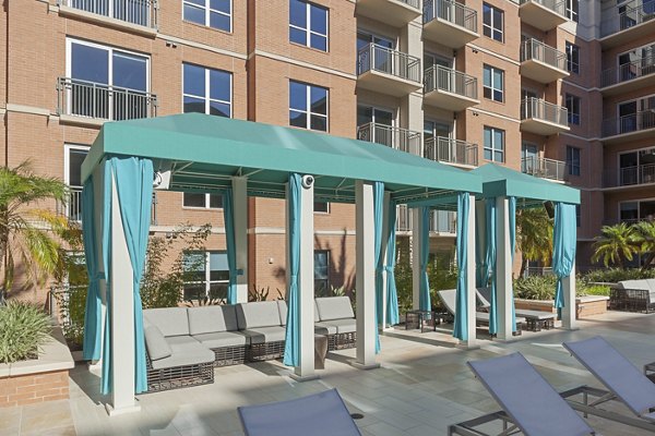 One Lakes Edge: Stylish patio with lake views at luxury apartments