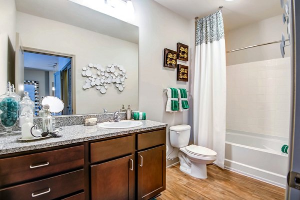 Spacious bathroom with modern fixtures at Jones Grant Luxury Apartments, ideal for comfort and style in premium living spaces