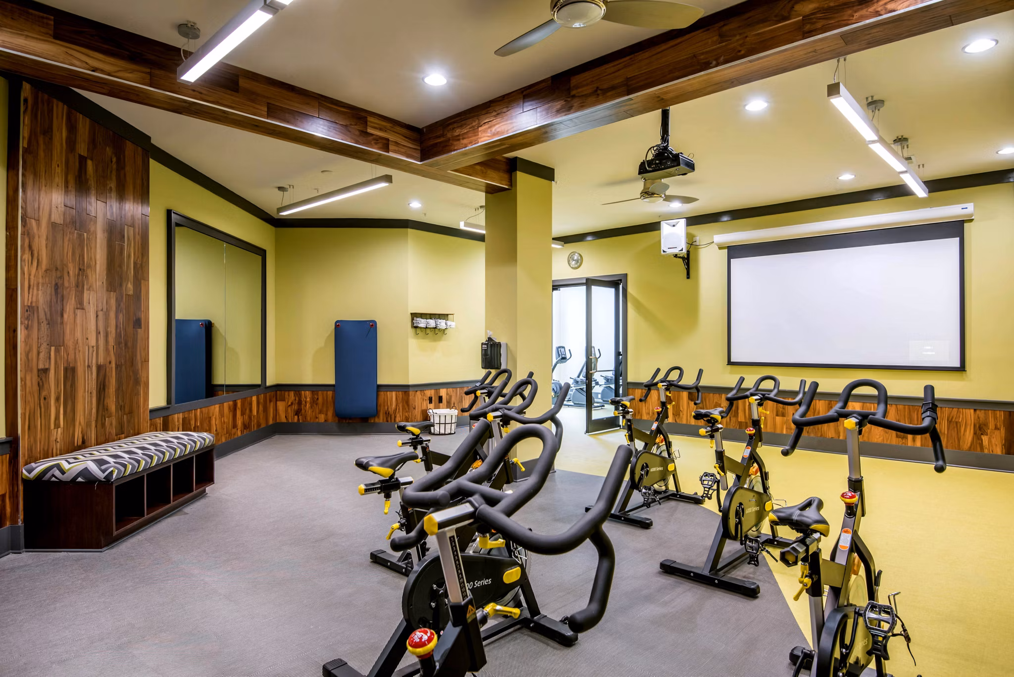State-of-the-art fitness center featuring modern equipment at Jones Grant Luxury Apartments