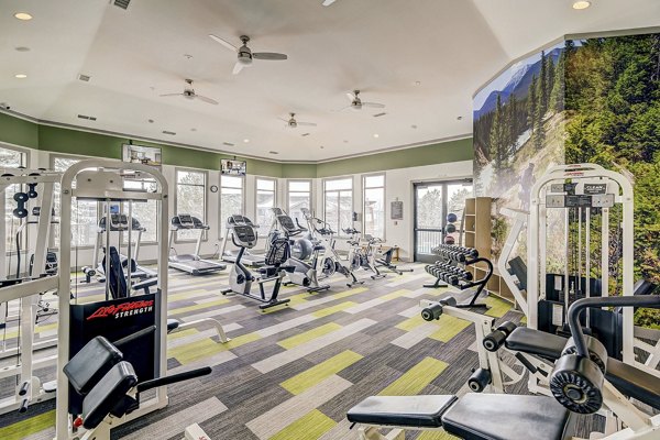 State-of-the-art fitness center with various equipment at Champions Apartments