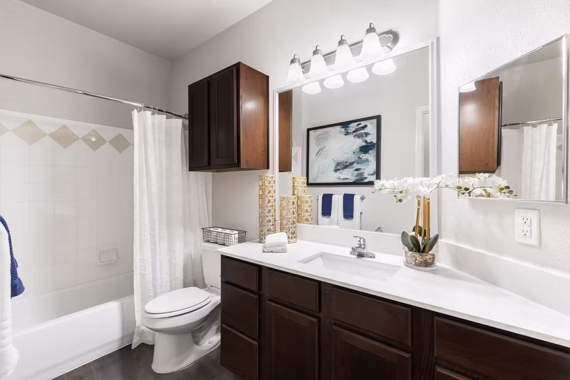 Spacious bathroom with modern fixtures at Villages at Turtle Rock Apartments