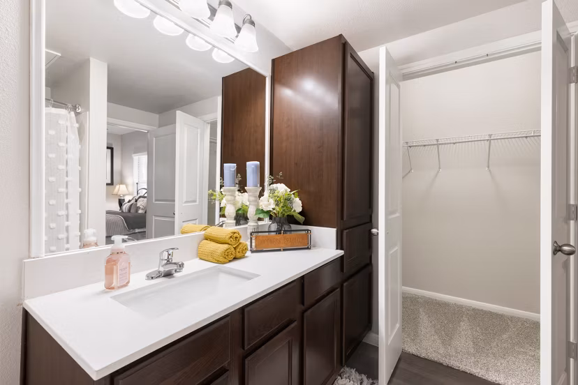 Bathroom with sleek fixtures and modern design in Villages at Turtle Rock Apartments