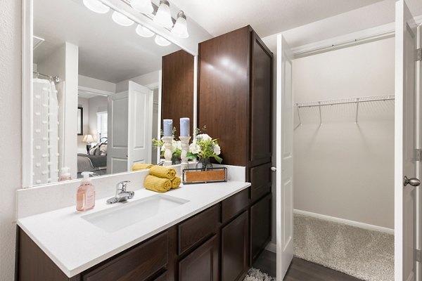 Bathroom with sleek fixtures and modern design in Villages at Turtle Rock Apartments