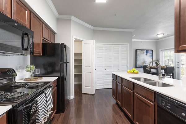 Modern kitchen with stainless steel appliances at Villages at Turtle Rock Apartments
