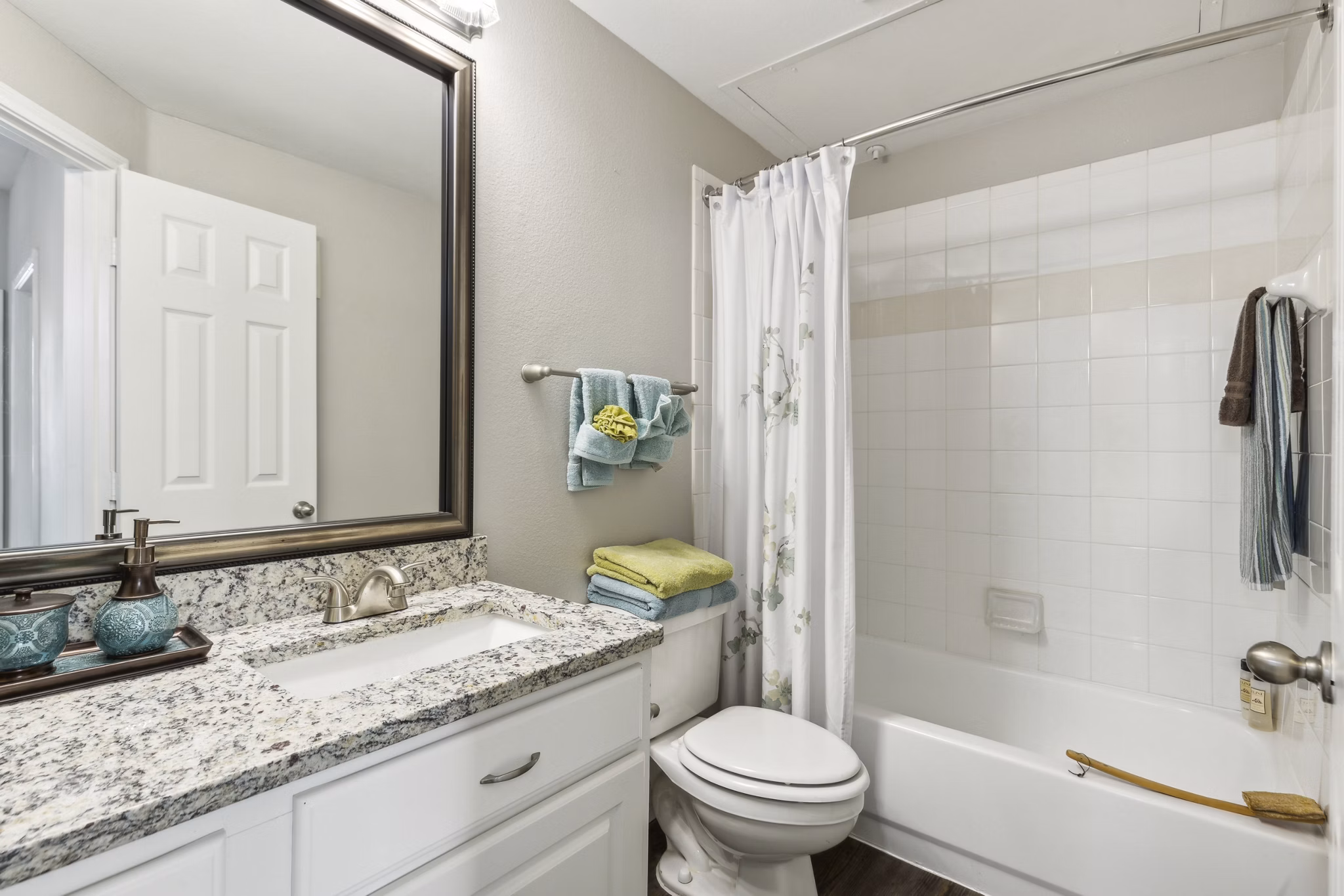 Contemporary bathroom with modern fixtures at Towns of Chapel Hill Apartments