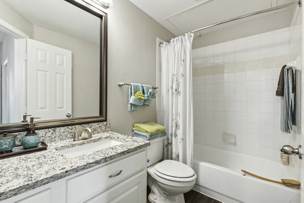 Contemporary bathroom with modern fixtures at Towns of Chapel Hill Apartments
