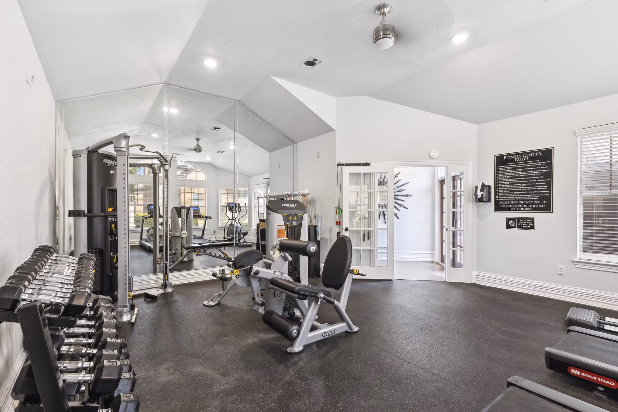 Modern fitness center with state-of-the-art equipment at Towns of Chapel Hill Apartments