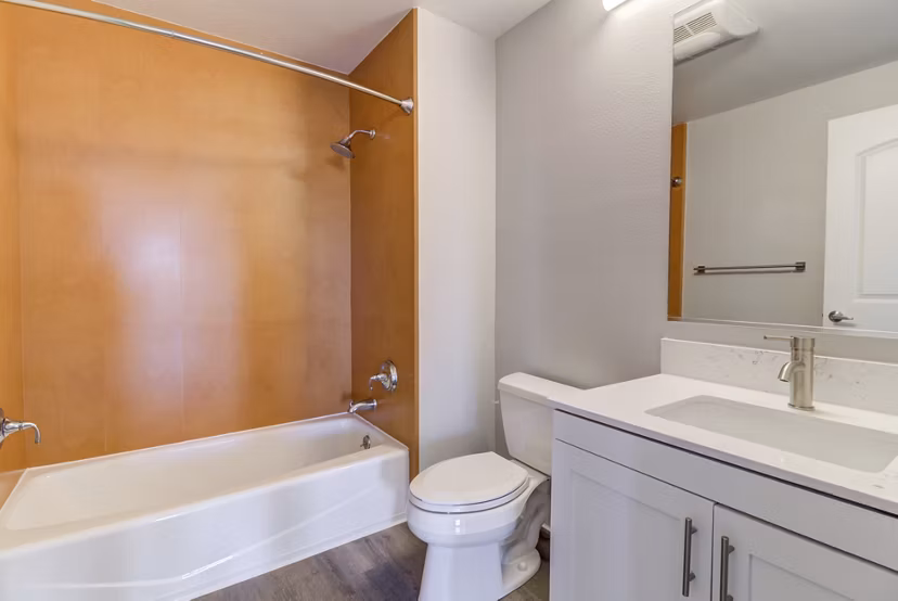 Luxurious bathroom with modern fixtures at Hillside Village Apartments