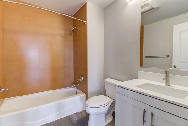 Luxurious bathroom with modern fixtures at Hillside Village Apartments