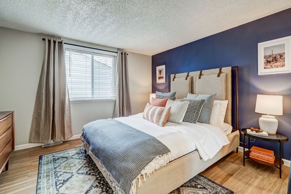 bedroom at The Hewing Apartments
