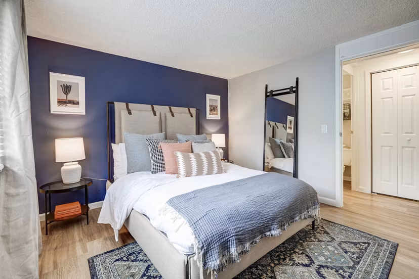 bedroom at The Hewing Apartments