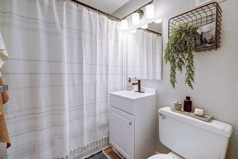 bathroom at The Hewing Apartments