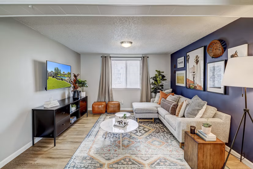 living room at The Hewing Apartments