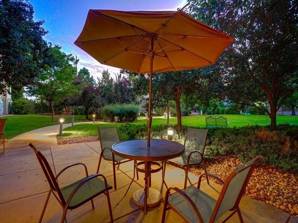 Expansive patio with modern seating at The View on 26th Apartments, ideal for outdoor relaxation in a luxury setting