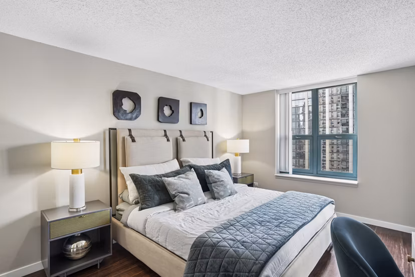 bedroom at One Superior Place Apartments