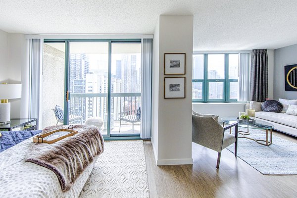 bedroom at One Superior Place Apartments