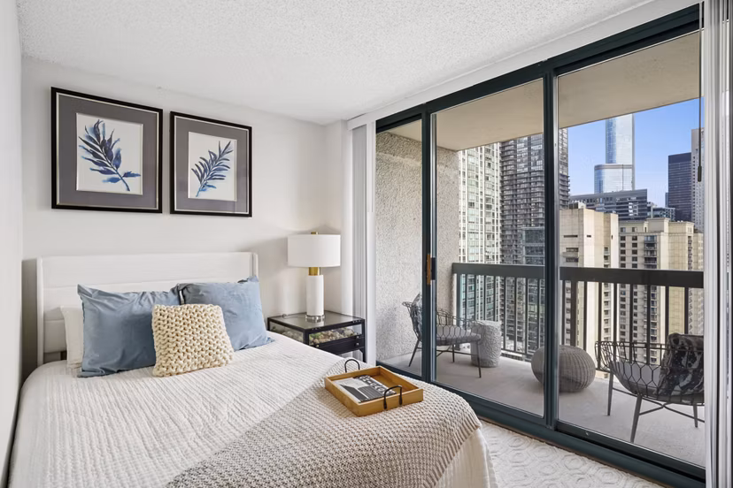 bedroom at One Superior Place Apartments