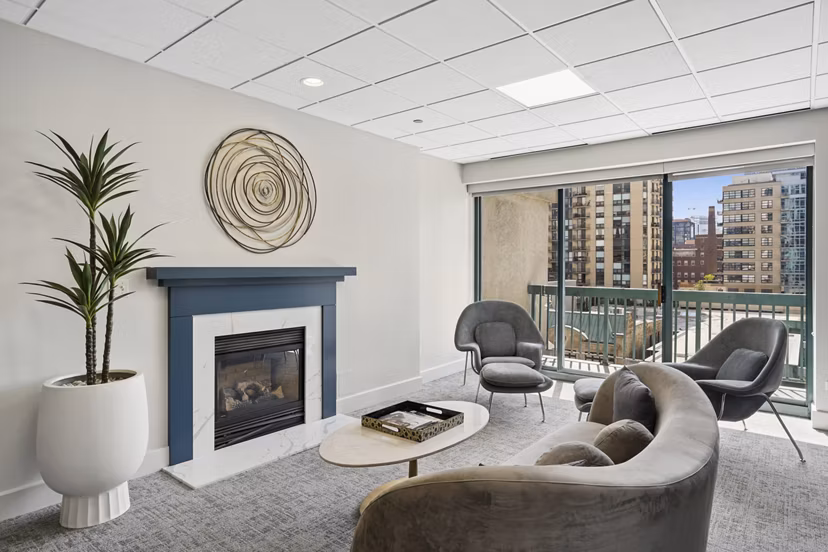 living room at One Superior Place Apartments