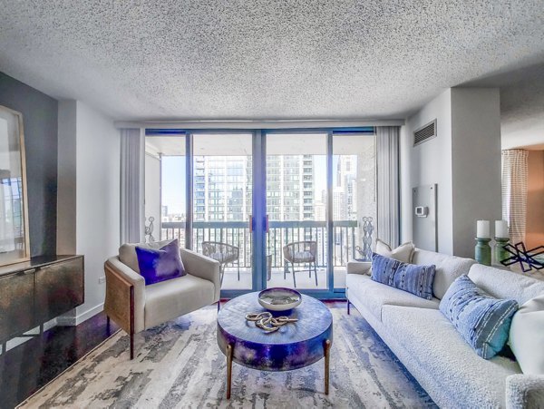 living room at One Superior Place Apartments