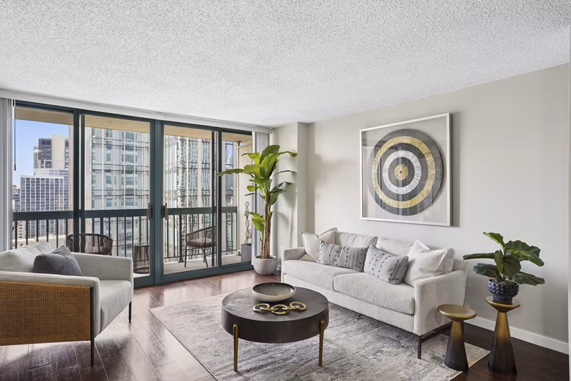 living room at One Superior Place Apartments