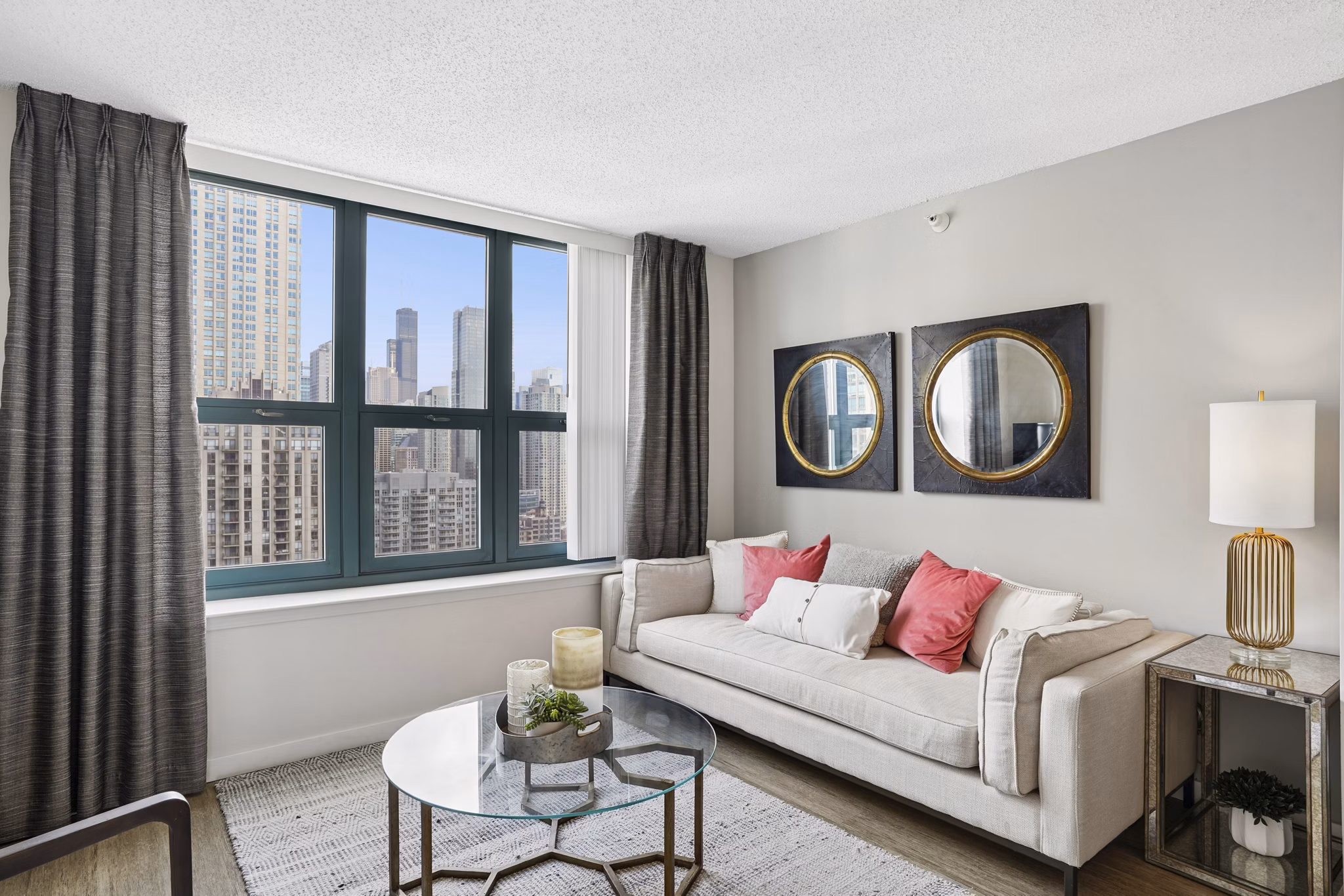 living room at One Superior Place Apartments 