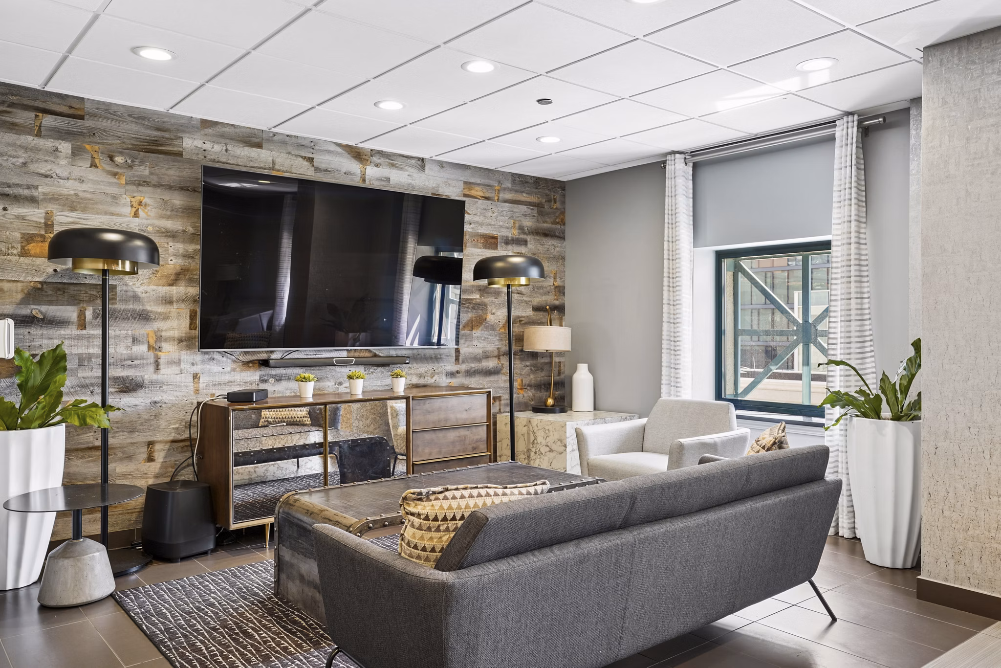living room at One Superior Place Apartments 