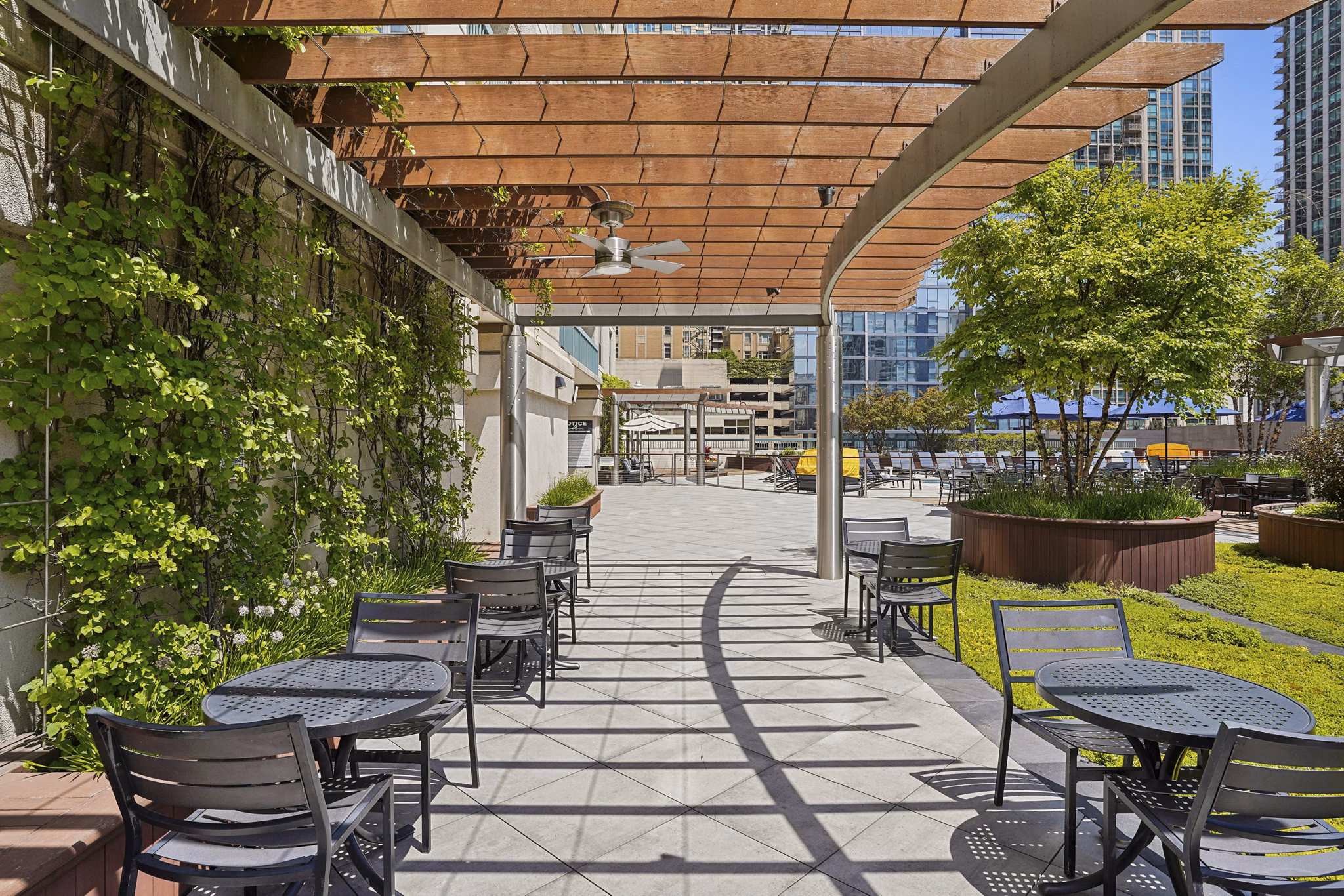 grill area at One Superior Place Apartments 