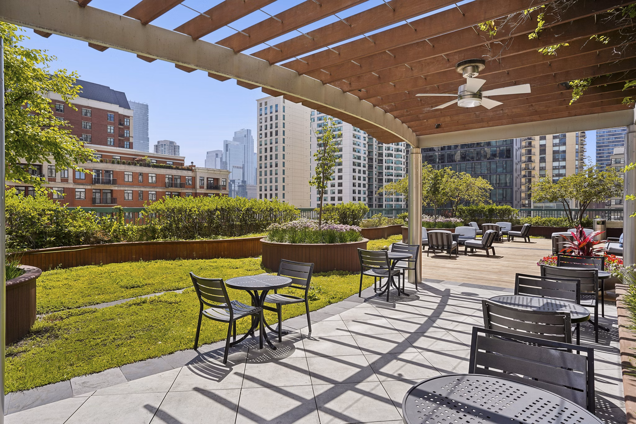 grill area at One Superior Place Apartments 