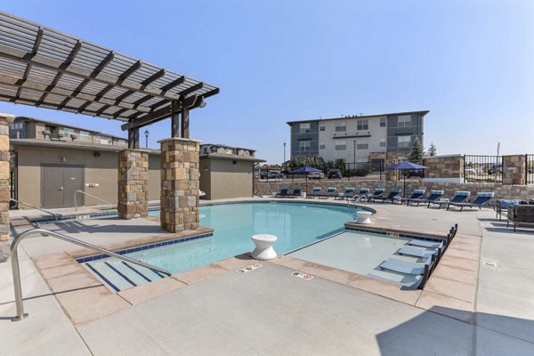 Rooftop pool with mountain views at Vue 21 Apartments in Colorado Springs