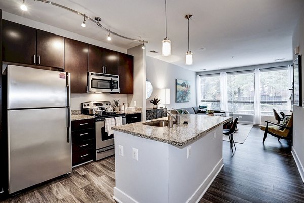 Modern kitchen with stainless steel appliances at Del Ray Central Apartments perfect for culinary enthusiasts