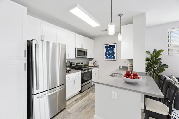 Modern kitchen with stainless steel appliances at Del Ray Central Apartments