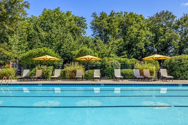 Relax by the newly renovated pool at Village at Fox Point Apartments featuring comfortable loungers and lush landscaping