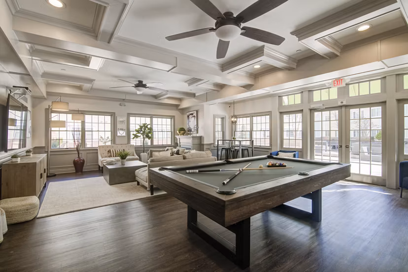Luxury clubhouse at The Hawthorne Apartments featuring modern decor and ample seating areas