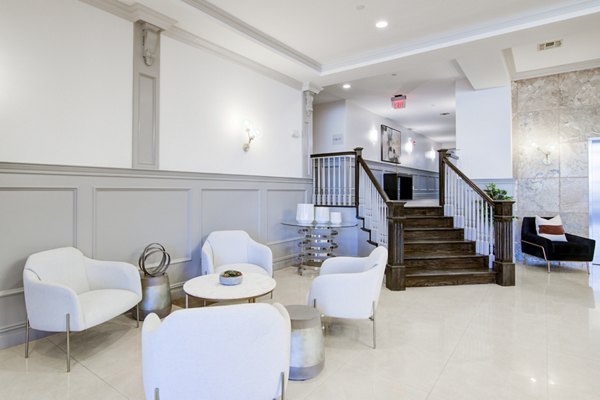 Modern clubhouse with stylish seating at The Hawthorne Apartments