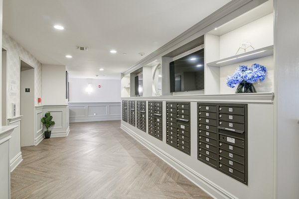 Mailroom with secure package lockers at The Hawthorne Apartments