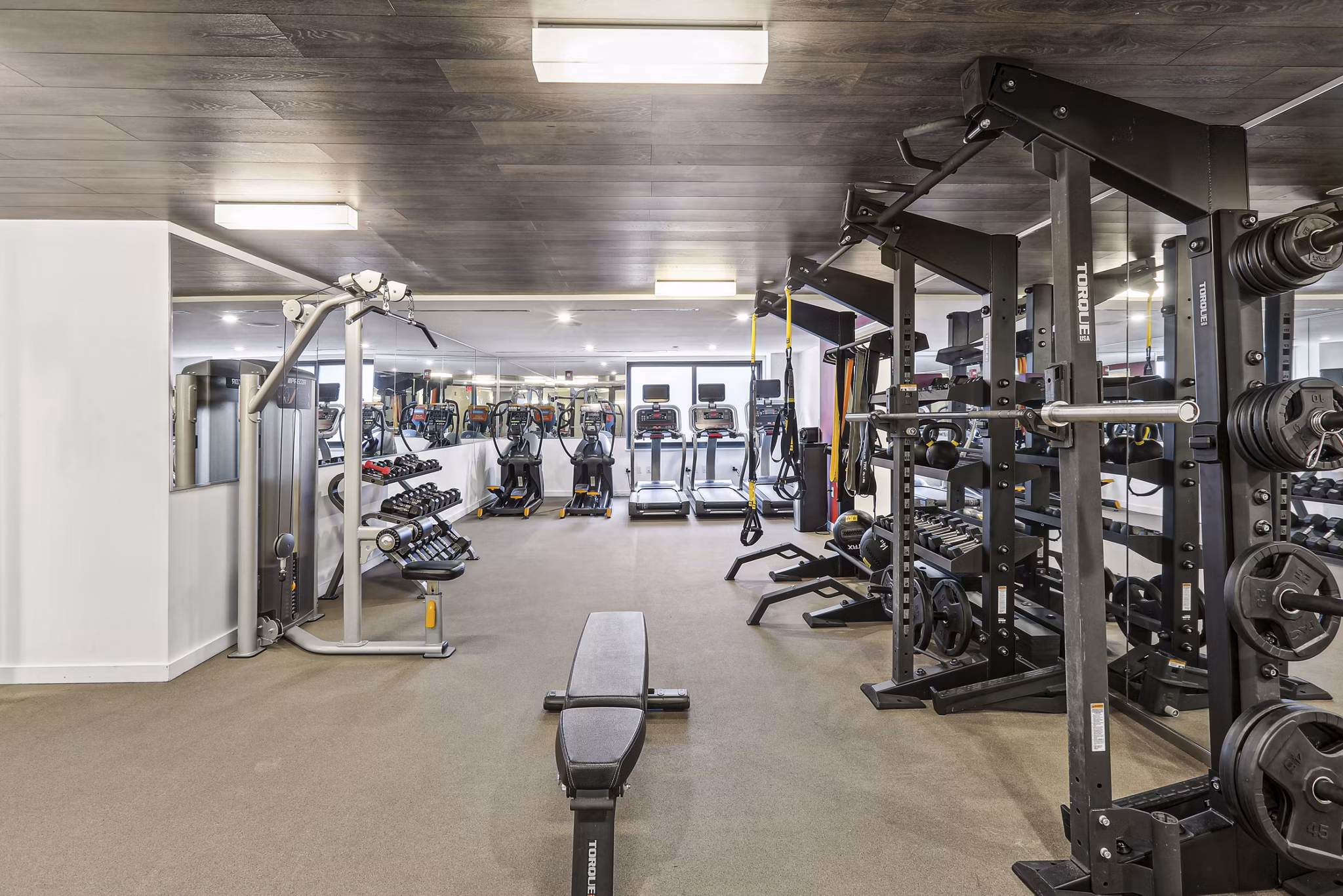 State-of-the-art fitness center with modern equipment at The Louis Apartments