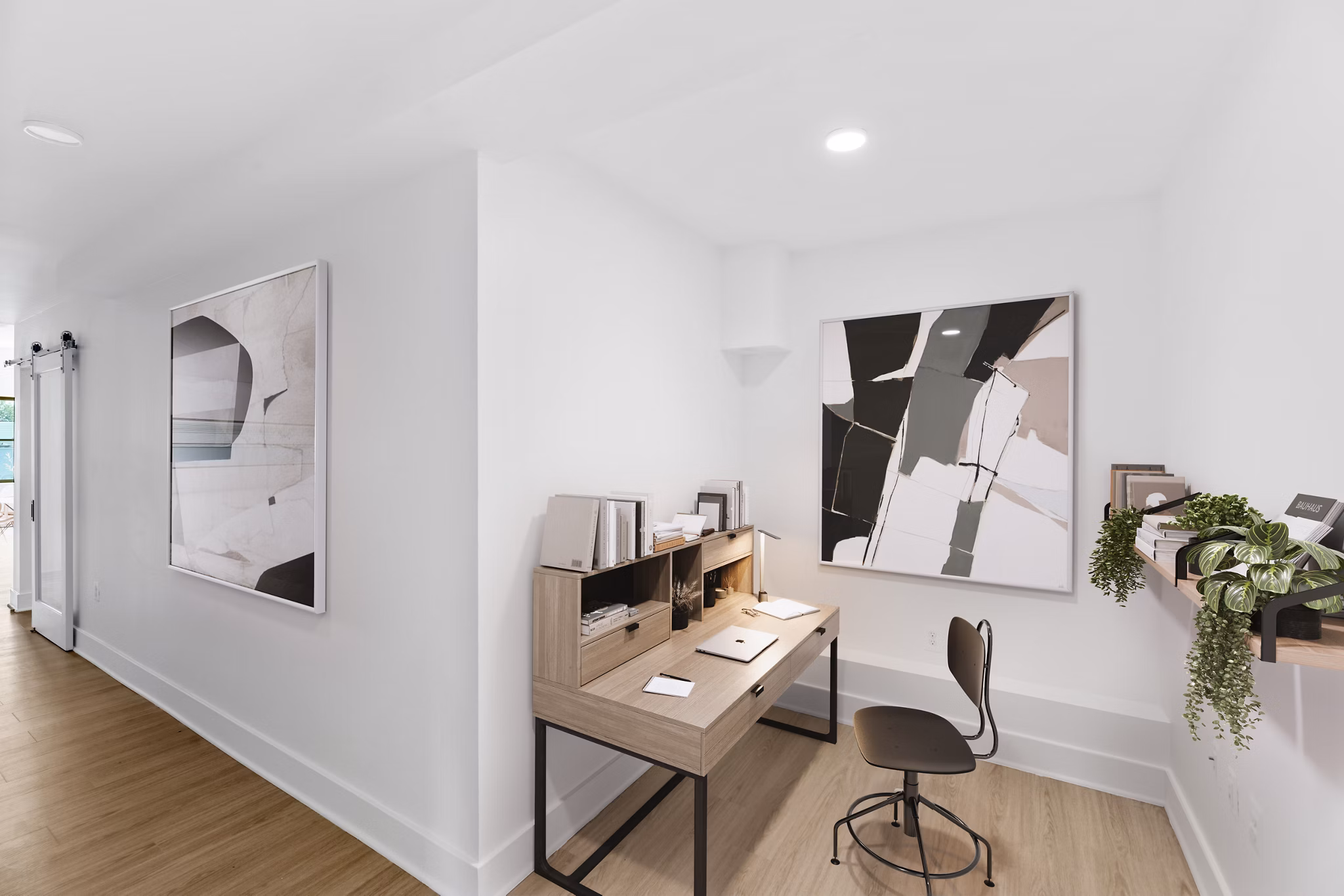 Spacious living room with modern decor at Louis at 14th luxury apartments in Washington, DC