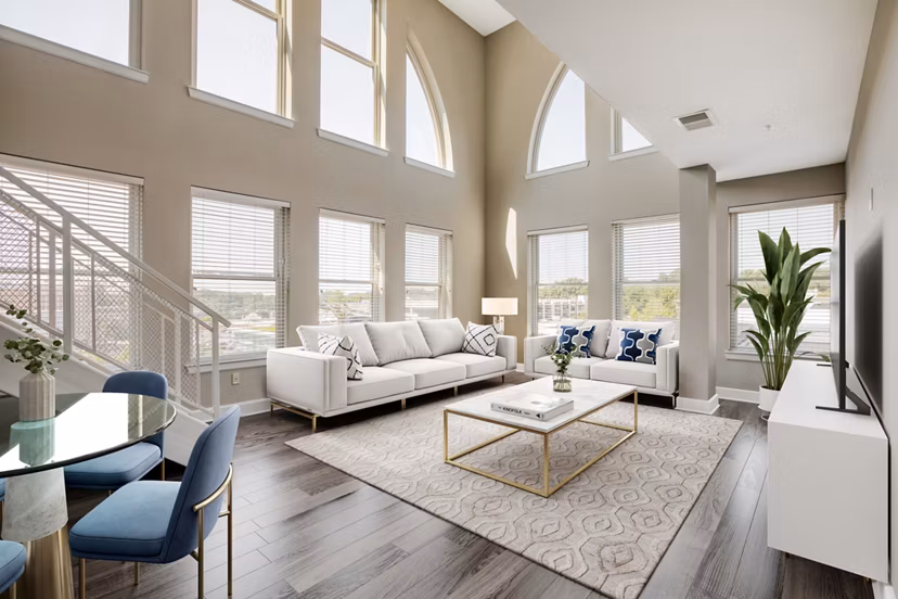 Modern kitchen with stainless steel appliances in Upstairs at Bethesda Row Apartments