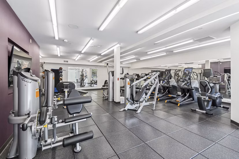 Fitness center with modern equipment at PerSei at Pike & Rose Apartments