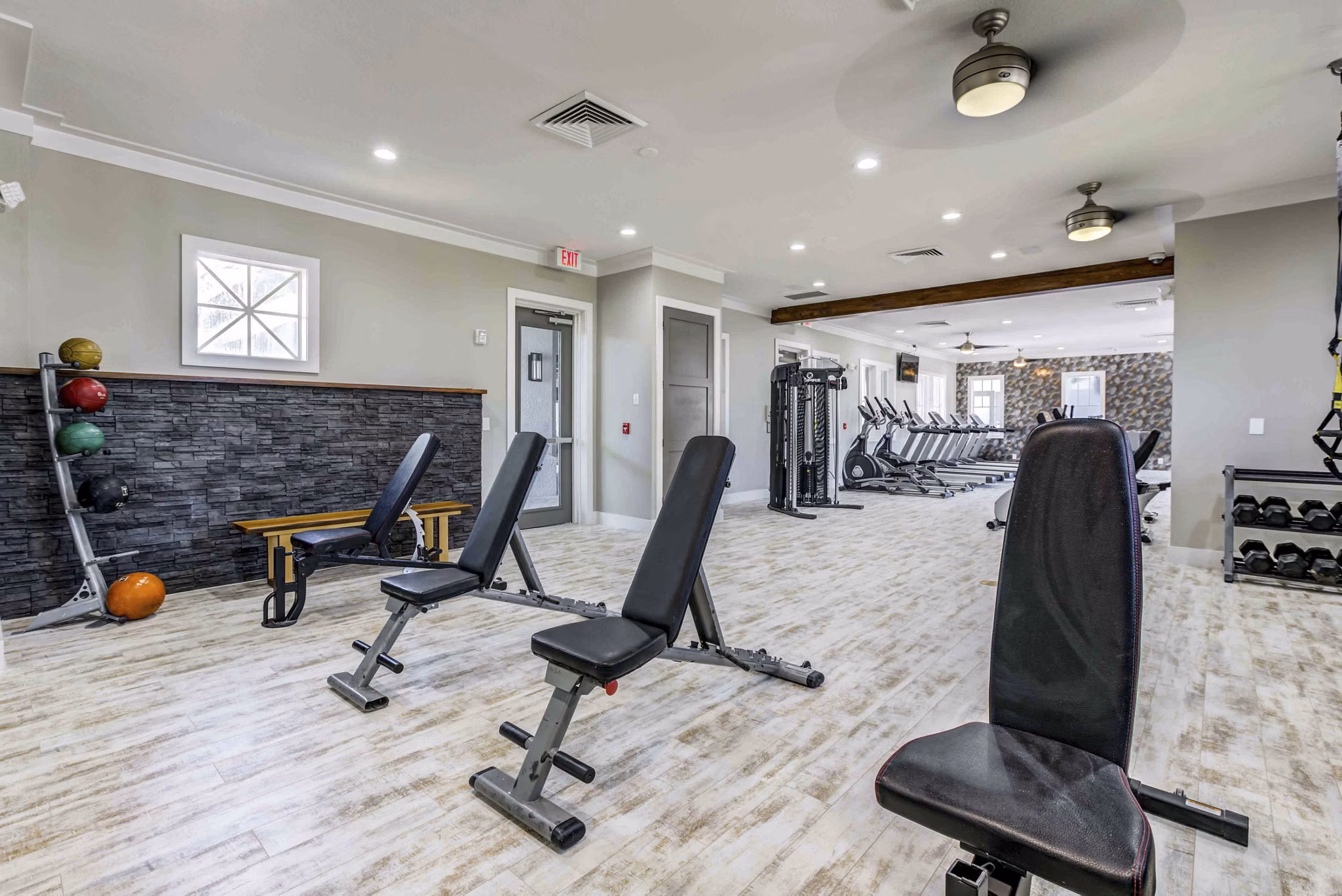 Modern fitness center with state-of-the-art equipment at Parks at Hunter's Creek Apartments