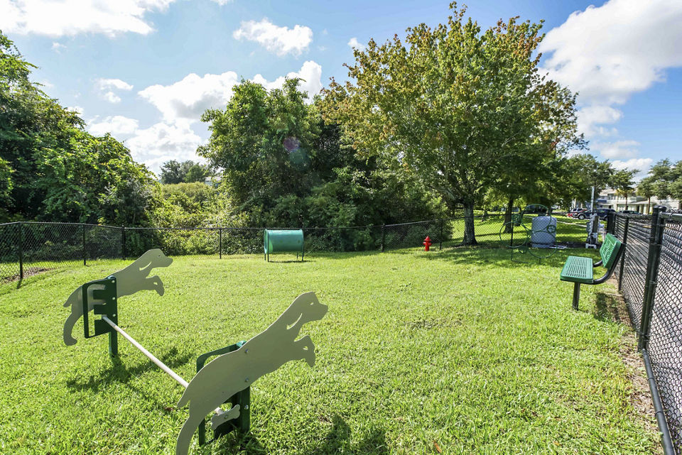 Dog park with agility equipment at Parks at Hunter's Creek Apartments