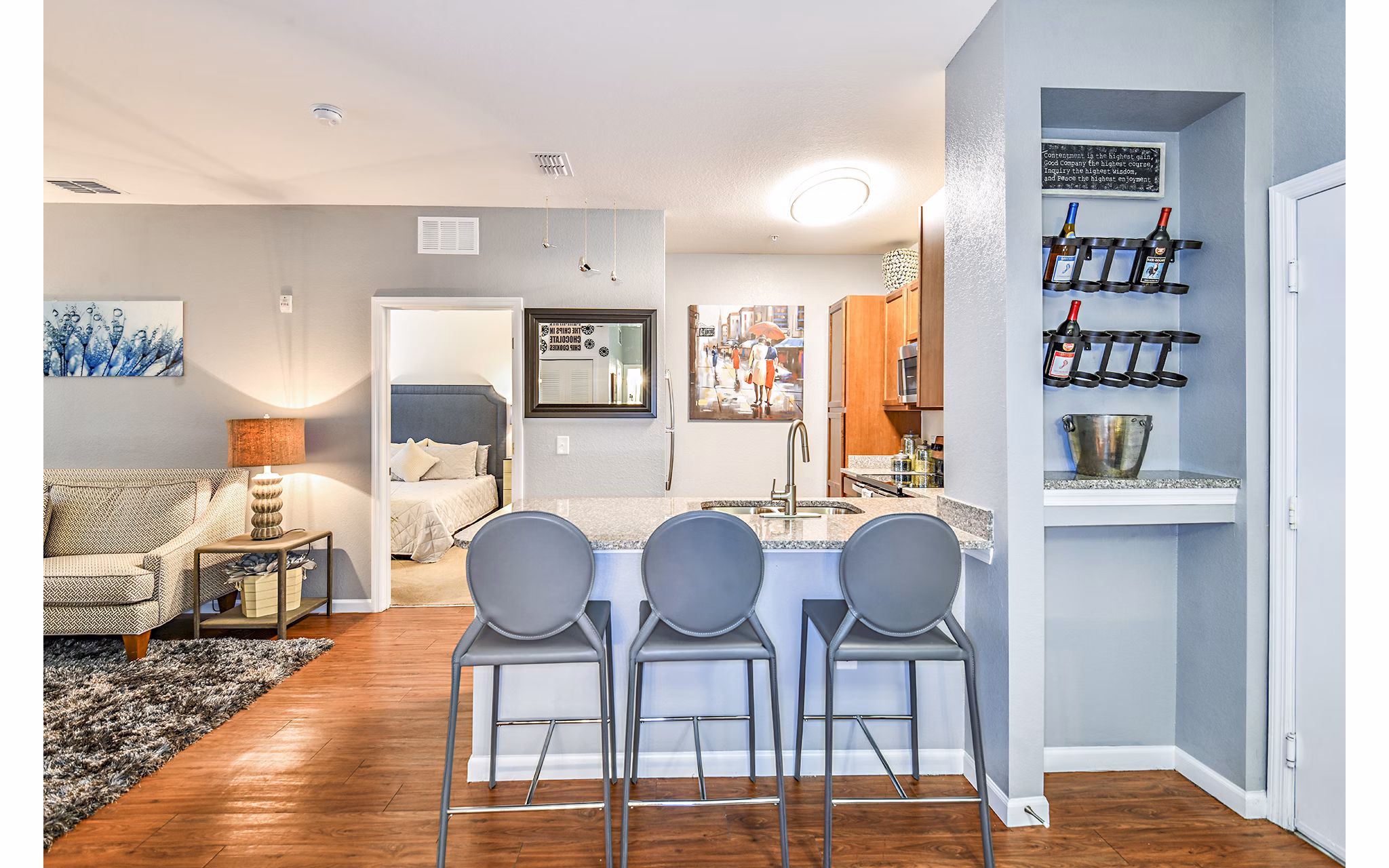 Modern kitchen with stainless steel appliances at Windermere Cay Apartments