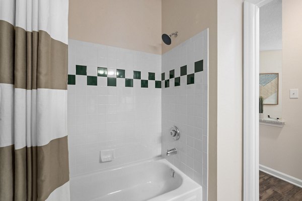 Modern bathroom with sleek fixtures at The Morgan at Chapel Hill Apartments, perfect for comfortable living