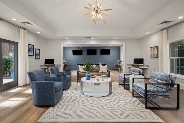 Clubhouse with modern design elements at The Morgan at Chapel Hill Apartments