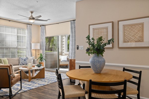 Elegant living room with modern furnishings at The Morgan at Chapel Hill Apartments